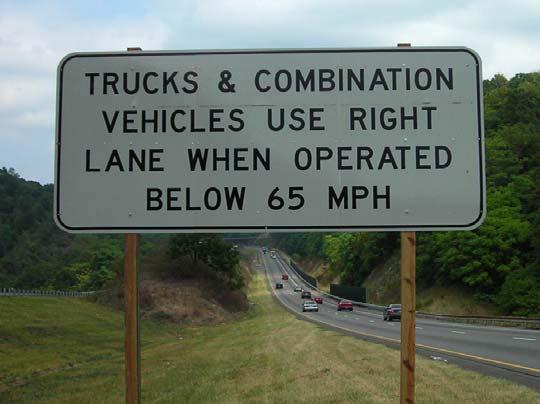Every commercial motor vehicle must keep to the right-most lane when operating at a speed below the posted speed limit on an interstate highway with two lanes in each direction.