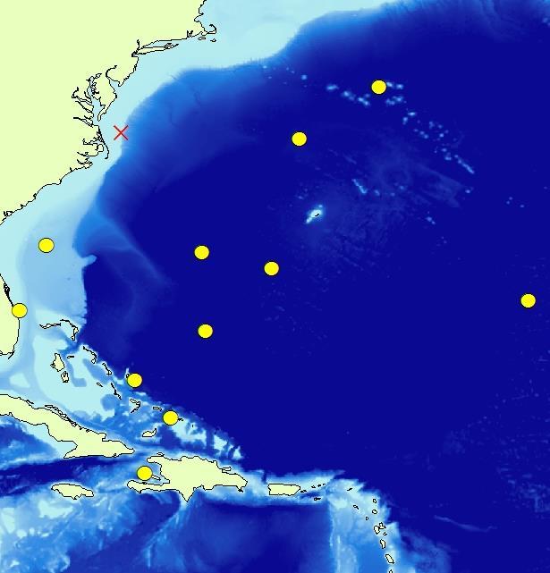 Depth (m) Temperature (ºC) Fish movements 0 65 X -25-50 55 454 mi 1337 mi