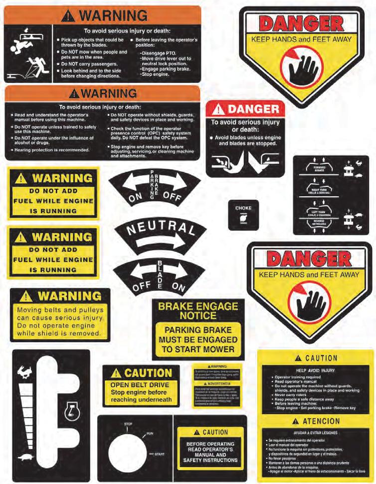 Bradley Stand-On Hydro Drive Mower Owner s Manual SAFETY INFORMATION DECALS The following labels are intended to alert you to potential hazards and to provide