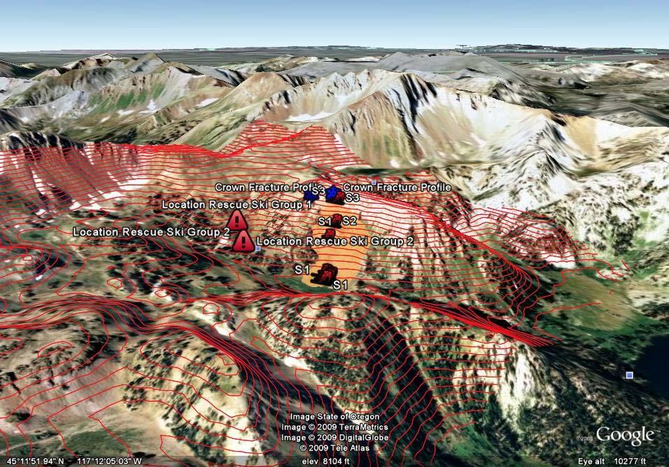 Figure 3. Larger scale Google maps picture of avalanche accident location.