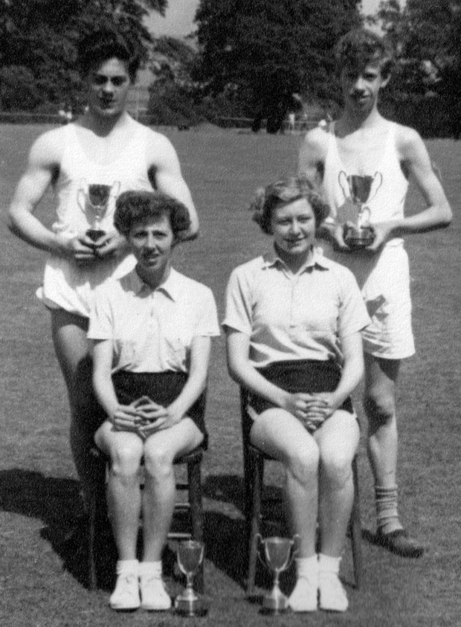 Victor and Victrix Ludorum Winners Back Row L-R: Brian Moore (Senior), Roy Homer (Junior) Front Row L-R: Margaret Butterfield (Senior), Ann Ward (Junior) Trophy winners were : Relay Cup Guest Senior