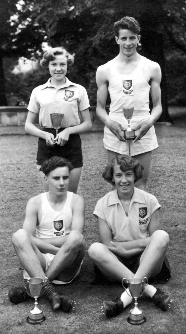 1952 Victor and Victrix Ludorum Winners Back Row: Florence Crossley, Keith Lodge Front row: Pearson K, Joan Taylor Summary Report The School Sports Day was held on the 16th July and the large number