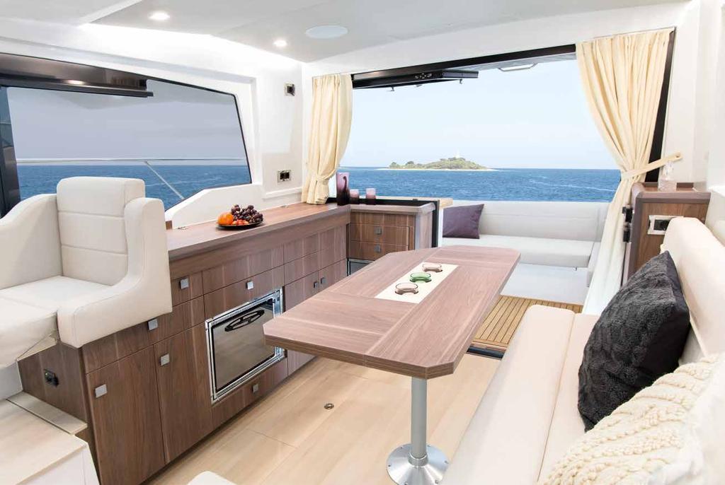 As with all Sealine motor yachts, the cabins invite you also to explore their impeccable