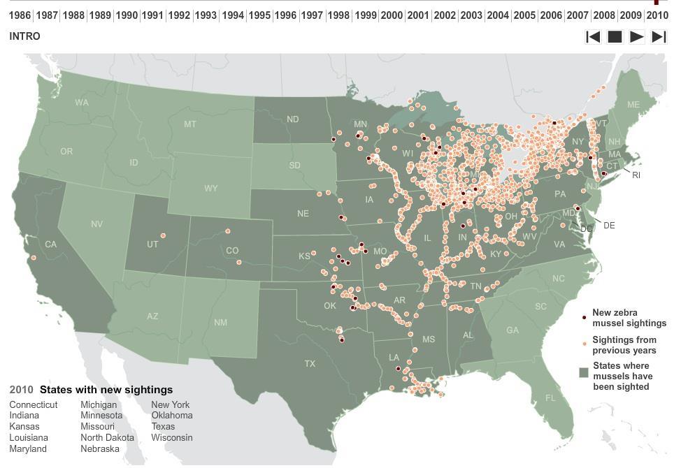 Spreading of Zebra Mussels - 2010 Source: