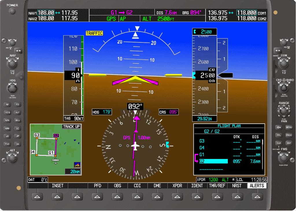 The autopilot is shown in NAV mode intercepting the G1 to G2 course line.
