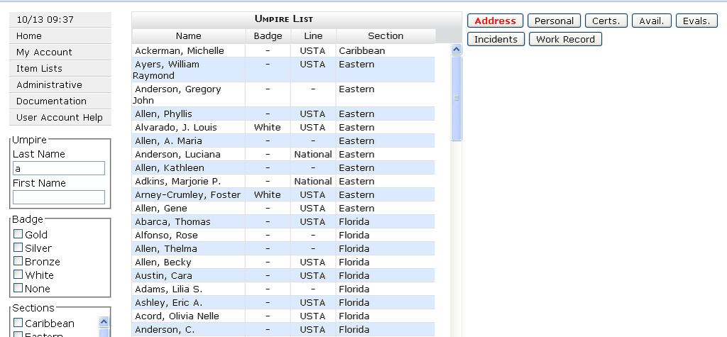 Umpire List / Address Book The Umpire List / Address Book provides contact and other information for all umpires with Nucula accounts. Only registered Nucula users have access to the address book.
