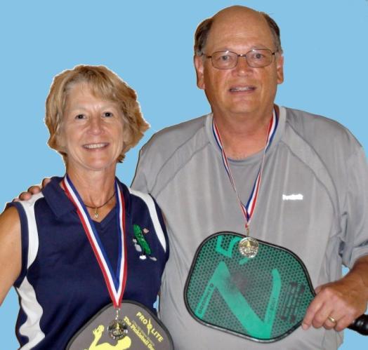 Results Mixed Doubles Ages 55-59 From left, Silver Medalist Debra Yardell and Jack Handy; Gold Medalist Grace Jaworsky and