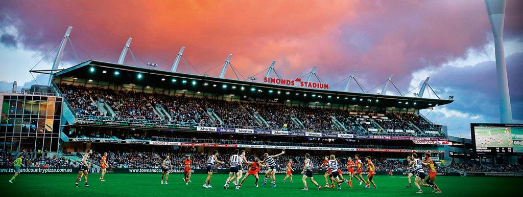 46 AFL CLUBS AND OPERATIONS 47 POPULAR VENUE Geelong averaged crowds of 24,623 for its eight matches at the revamped Simonds Stadium in 2015.