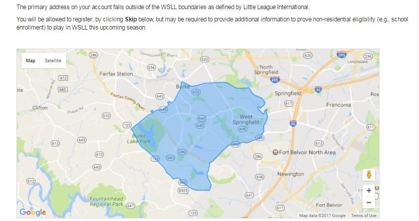 Online Registration - WSLL Boundary Map Your registration will be flagged If your address is not within the WSLL residential boundaries You will be allowed to complete registration, but may be asked