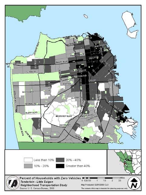 HOW TENDERLOIN RESIDENTS GET AROUND The transportation profile of the Tenderloin is unique within San Francisco Tenderloin Residents Own Fewer Cars than the Average San Franciscan What We Heard from