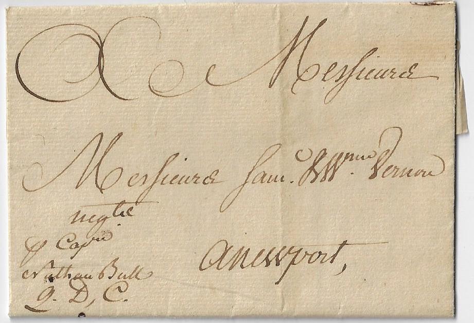The letter is endorsed by Captain Nathan Bull and carried by their shipping firm direct from Quebec to Newport Rhode Island.