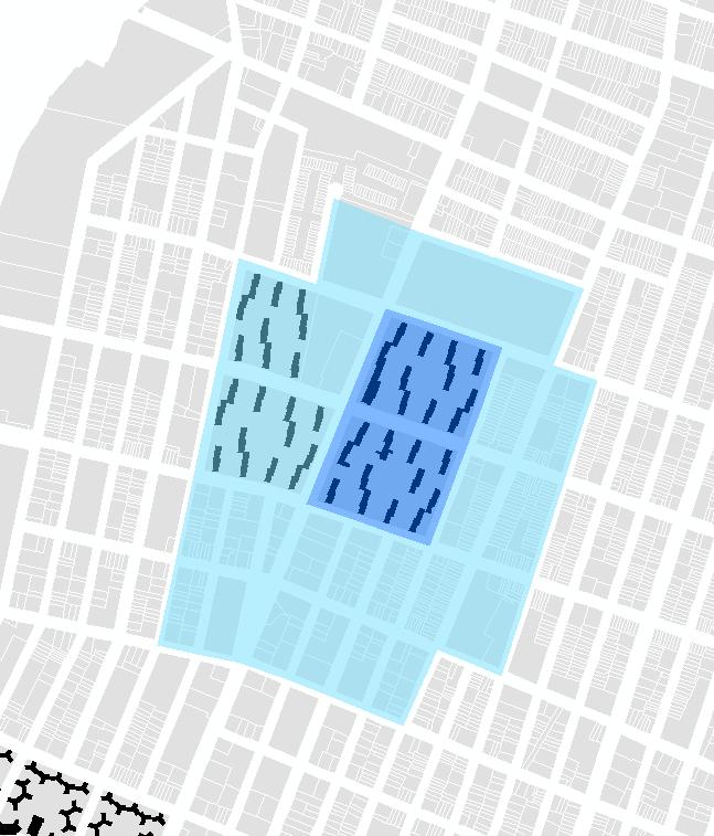 Analysis geographies NYCHA core areas Block group(s) of at least 70% NYCHA units (dark blue) Surrounding