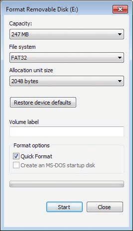 Insert USB drive into PC. B. Open My Computer. See Fig. 1. C. Right-click on USB drive and select Format from the drop-down menu. D. Select FAT32 in File System drop-down menu.
