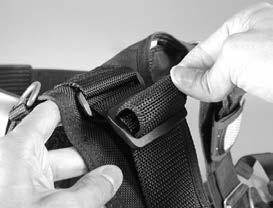 Customizing the Shoulder Hardware 1. Remove epaulets from the shoulder strap webbing. 2. Unweave webbing from 3-bar plastic slide and rectangular plastic loop. 3. Remove 3-bar plastic slide from webbing.