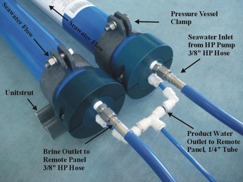 Module 2: RO Pressure Vessel Assembly Figure 10: End View of Membrane Assembly RO Pressure Vessels The RO membrane assembly can be mounted in any location within reach of the remote panel flex lines
