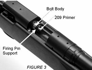 When dropped into an unloaded barrel, one end should sit nearly flush with the muzzle (See FIGURE 2). If it protrudes an inch or more, the rifle is either loaded or has a barrel obstruction.