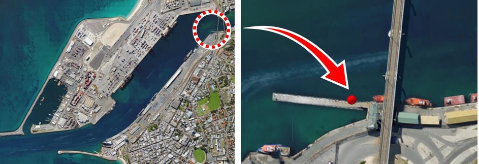 Fig. 2. Base station location on pilot jetty (Imagery 2016 Google, Data SI