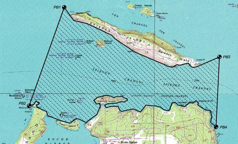 3.7 Spieden Channel Spieden Channel is a 3.5-kilometer-long constriction between Spieden Island and San Juan Island, as shown in Figure 3-29.