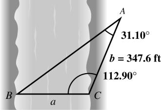 8-2 Chapter 8 Applications of Trigonometry EXAMPLE 2 Applying the Law of Sines (ASA) Kurt Daniels wishes to measure the distance across the Gasconade River. See the figure. He determines that C = 112.