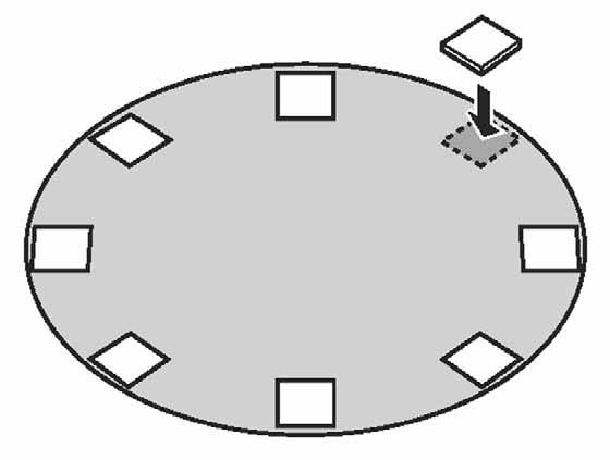 Make a mark in the ground at each bottom plate. (Image 12) 12 c. Remove the bottom rails and bottom plates and lay out the patio stones around the circle where the bottom plates were. (Image 13) d.