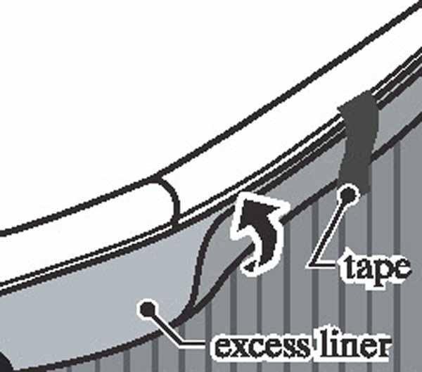 Roll up any excess liner hanging below the plastic coping and tape it in place near the top of the pool wall.