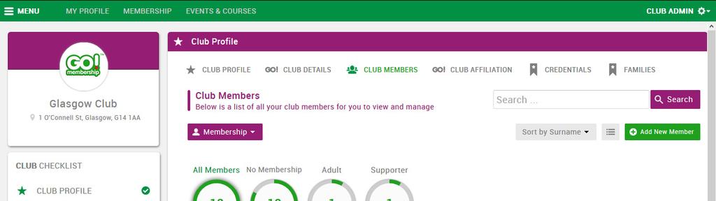 Page 11 The data presented to you in the Club Profile tile is appropriate to the Club that you have chosen.