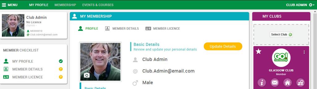 Page 8 How are my club's contact details used? By providing your club's address, email address and website in your Club Profile club members can access it from their own profile page.