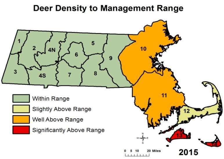 We use a statewide management range of 6-18 deer/mi 2 of forest as a benchmark to meet our goal of keeping