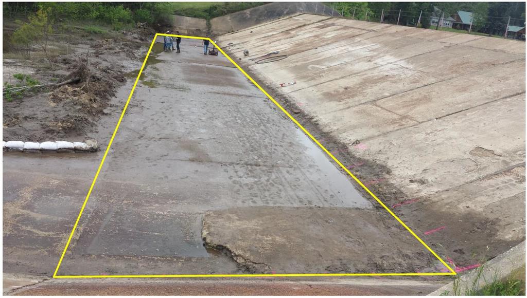 Page 5 of 5 SPILLWAY DOWNSTREAM CONCRETE APRON Figure 7 - Photo of Surveyed Figure 8 - Void Survey Results The spillway downstream concrete slab measures 21-feet in width and