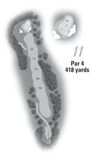 A slight dogleg right and a set of fairway bunkers combine to demand pinpoint accuracy on the drive.