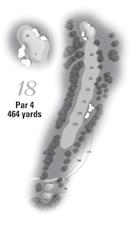 When hitting from a slight valley on the second shot, only the top of the pin is visible.