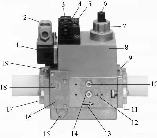 element connection (1/8) 10- Measuring element connection (1/8) 11- Output flange 12- Measuring element connection (1/8) 13- Gas flow way 14- Measuring element