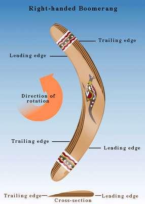 Features of boomerang Boomerang has a leading edge and a trailing edge Returning boomerangs