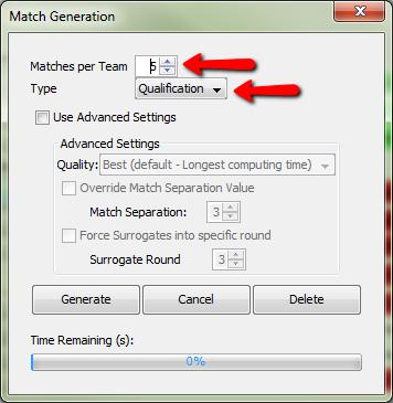 Click Generate. Optional: Use Advanced Settings to set Quality (the amount of randomization in the Match List).