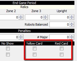 Alliance during Elimination Matches. These are entered by checking a box. Please see the Game Manual Part II for additional information on which offences warrant a Yellow or Red Card.