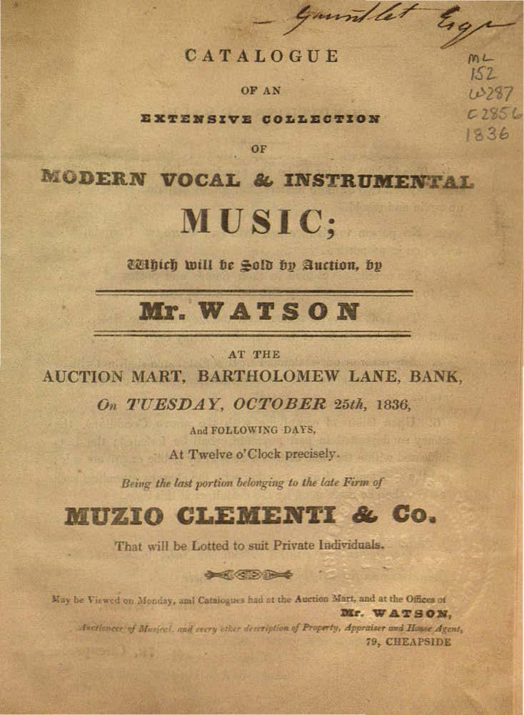 CATALOGUE OF AN OF - MODERN VOCAL 8f, INSTRUME~AI. MUSIC; J'nl- ISZ.. t.p29j7 c z_ca5 1~3b Mr. WATSON AT THE AUCTION MART, BARTHOLOMEW LANE, BANK, On TUESD.A. Y, OCTOBER 25th, 1836, And FOLt.