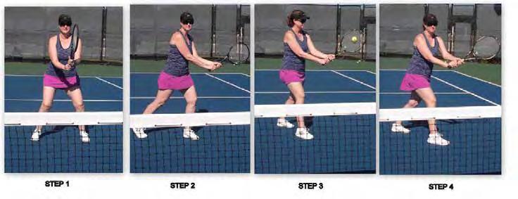 This stroke is used whenever the player is forced to hit a ball in the air. In these pictures player Robyn Fuller from the Grey Rock Tennis Club demonstrates the proper form and technique.