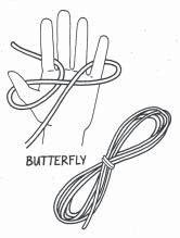 Attach the knotting cords 1. Fold each of your 48-inch lengths of cord in half as shown. 2. Mount a cord length on the holding cord using a lark s head knot. a. Place the center point of the cord over the holding cord to form a loop.