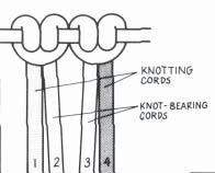 With the knot and one end of the cord to the back of your hand, wind the front cord around the thumb between a.