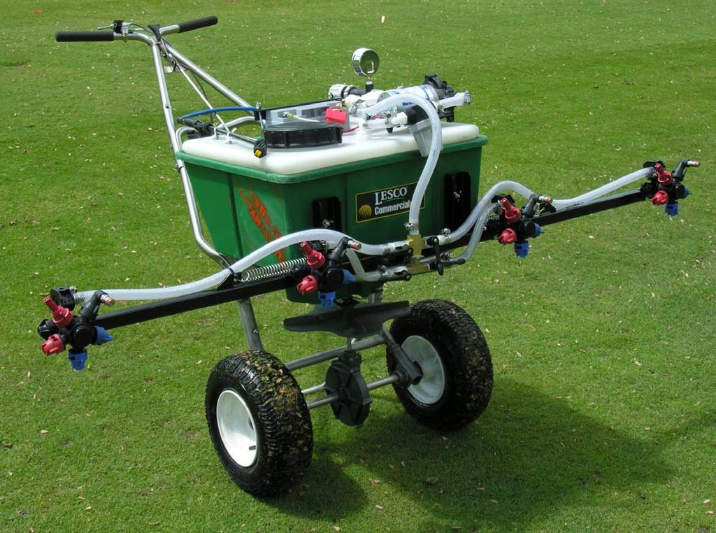 Treatments in Connecticut were applied with a CO 2 pressurized (275 kpa) backpack sprayer and in Pennsylvania with a Gregson-Clark Spreader Mate (above).