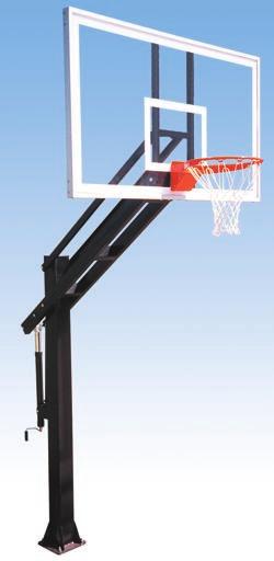 Post is buried 48 below playing surface 42 x 72 backboard LS-200 $2085 ea 600 lbs. Ultimate Legend Outdoor Basketball System with Glass UBS-600 $2665 ea 600 lbs.