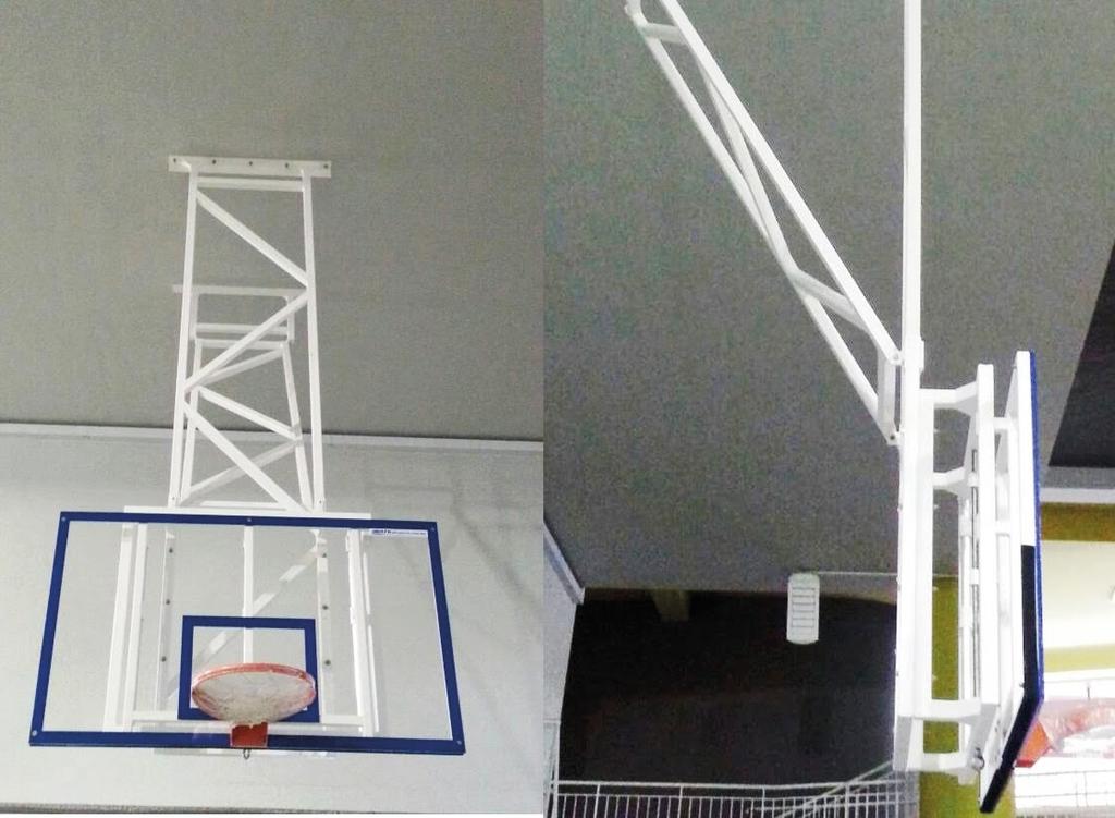 Basketball Ceilling Mounted (Fixed) Order No. 100159 The ceiling mounted non-foldable basketball backstop is made from aluminium. The top frame is fixed to the roof structure.