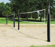 The 4 square steel powdercoated uprights can be installed outdoors for either sand or grass volleyball courts.
