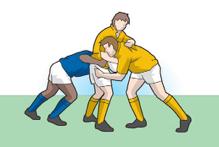 MUL DEFINITION: Maul begins when a player carrying the ball is held by one or more opponents, and one more more of the ball carriers teammates bind on the ball carrier.
