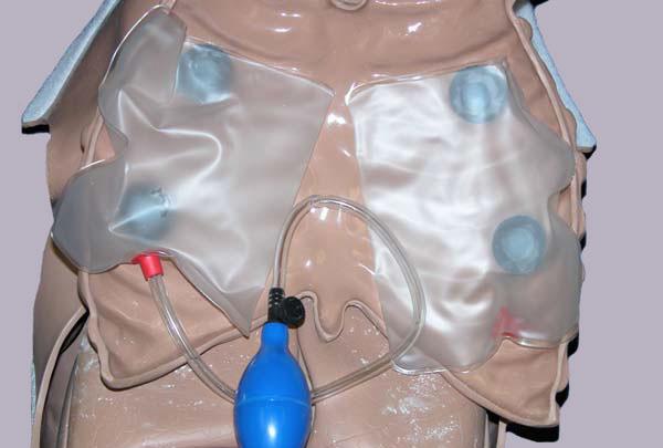 The ribs come with a set of squeeze bulbs that are used to inflate one or both airbags to simulate air