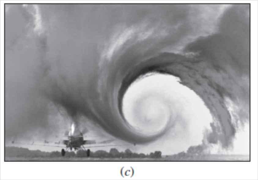 counter-rotating trailing vortices that persist very far downstream; (c) A crop