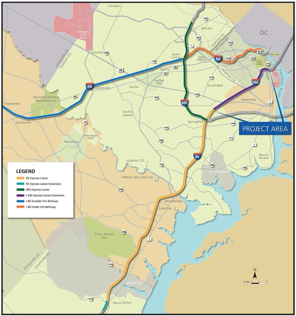 Figure 2-2 illustrates the existing and planned Express Lanes (HOT lanes) network within Northern Virginia.