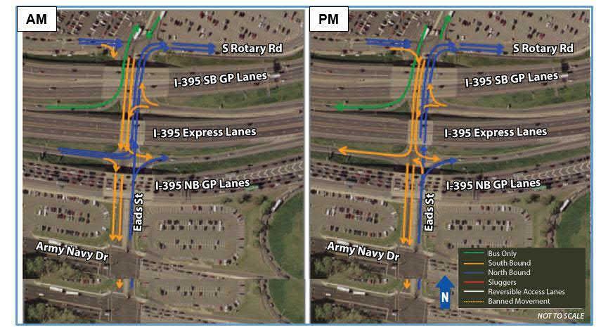 Option D Option D would convert the existing I-395 northbound HOV off-ramp to Eads Street to a reversible ramp which would allow access to the I-395 HOT lanes during both the AM (northbound) and PM