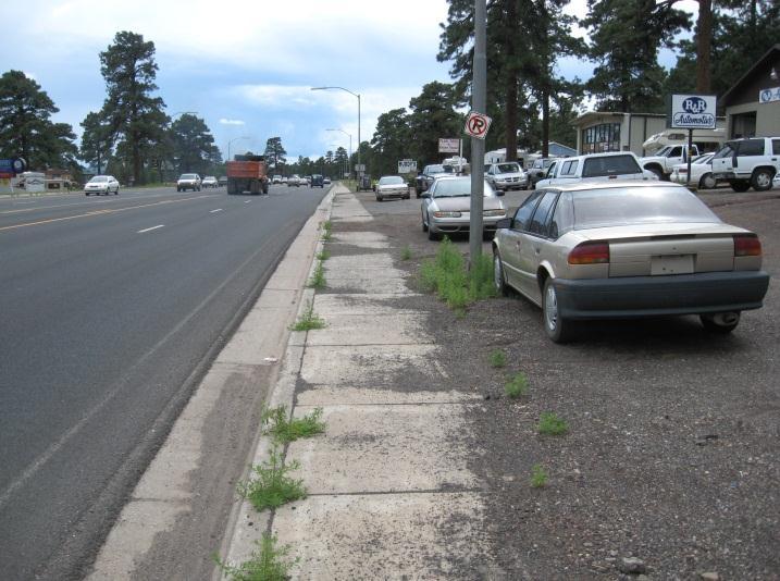 Sidewalks ADOT Geographic Information Systems (GIS) and the ADOT photo log were reviewed to inventory sidewalk locations on the state highway system.