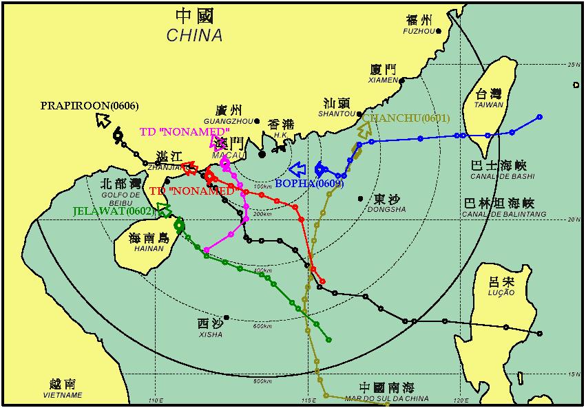 Review of the Typhoon Season Macao, China Overview: From October 2005 to September 2006, Macao was affected by four tropical cyclones CHANCHU(0601), JELAWAT (0602), PRAPIROON(0606), BOPHA(0609) and